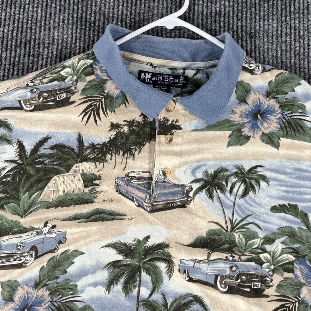 Vintage Big Dogs Polo Shirt Mens XL Extra Large Hawaiian Short Sleeve USA Made